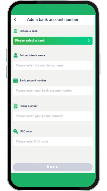Add your banking details to withdraw