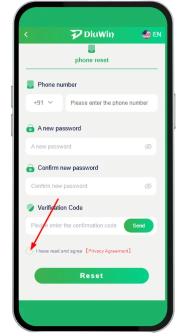 Tick the privacy agreement to reset password